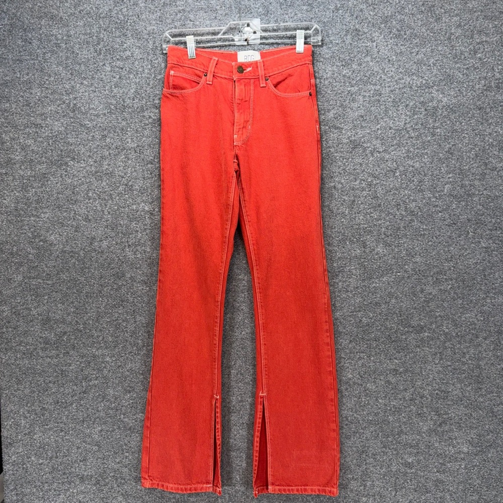 BDG Split Hem Jeans Women 25‎ Red High Rise Straight Leg Vented Front Slit Denim